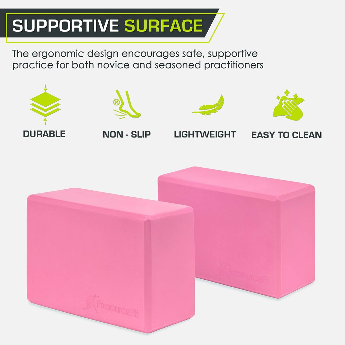 ProsourceFit Foam Yoga Blocks, High Density EVA Yoga Bricks 4”x 6” x 9” (Set of 2)