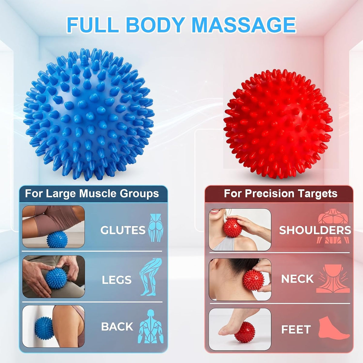 Spiky Massage Ball Set, 3in & 3.5in Dual Size Hard Spiked Rollers