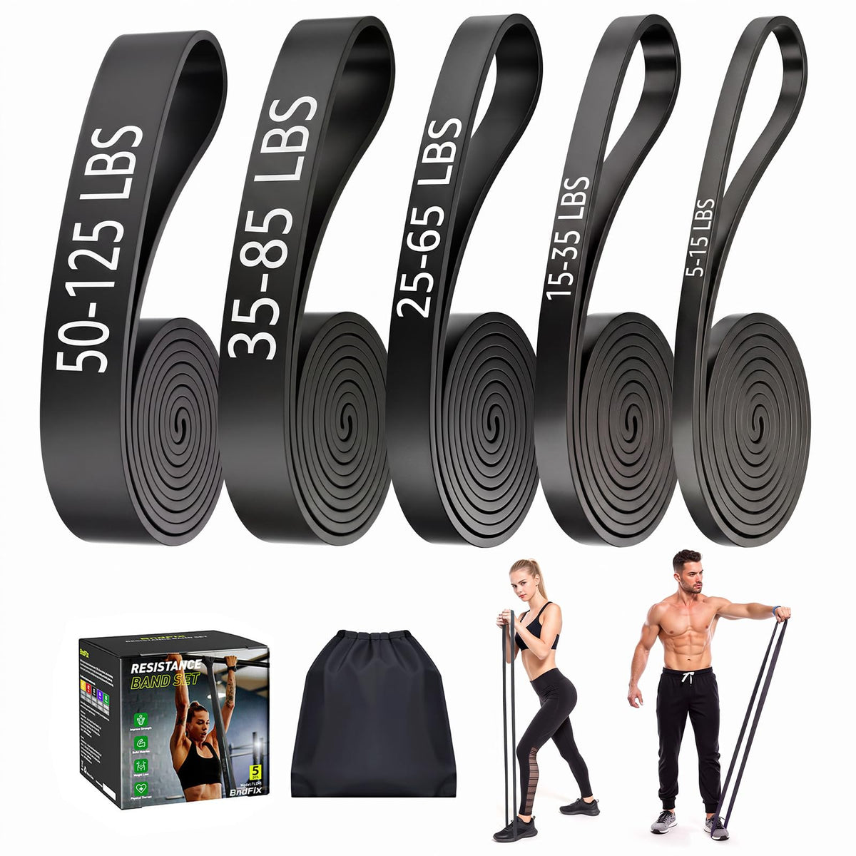Dapofajo Resistance Bands for Working Out: 5-Level Anti-Snap Silicone Bands