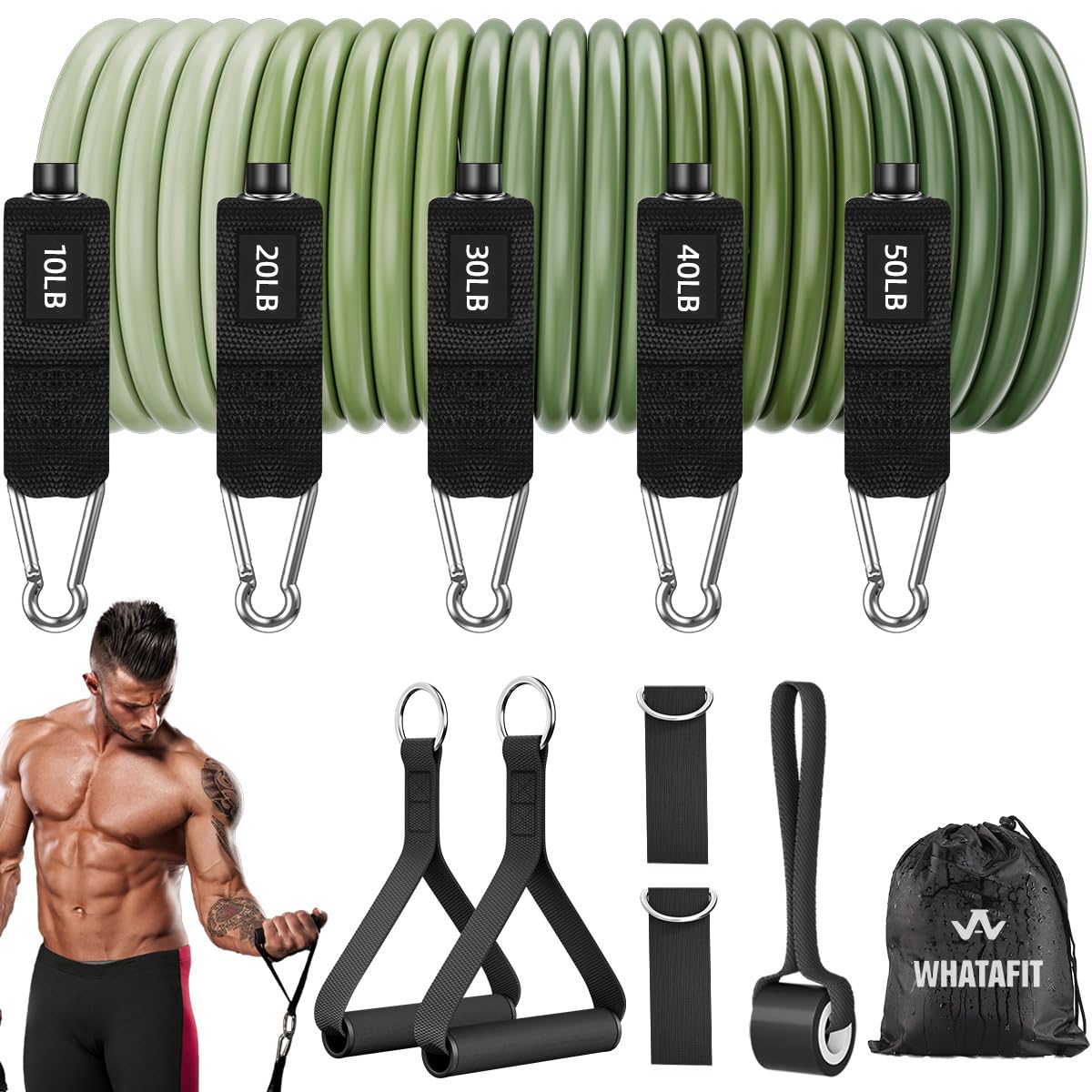 WHATAFIT Resistance Bands with Handles, 150 lb Exercise Bands Set