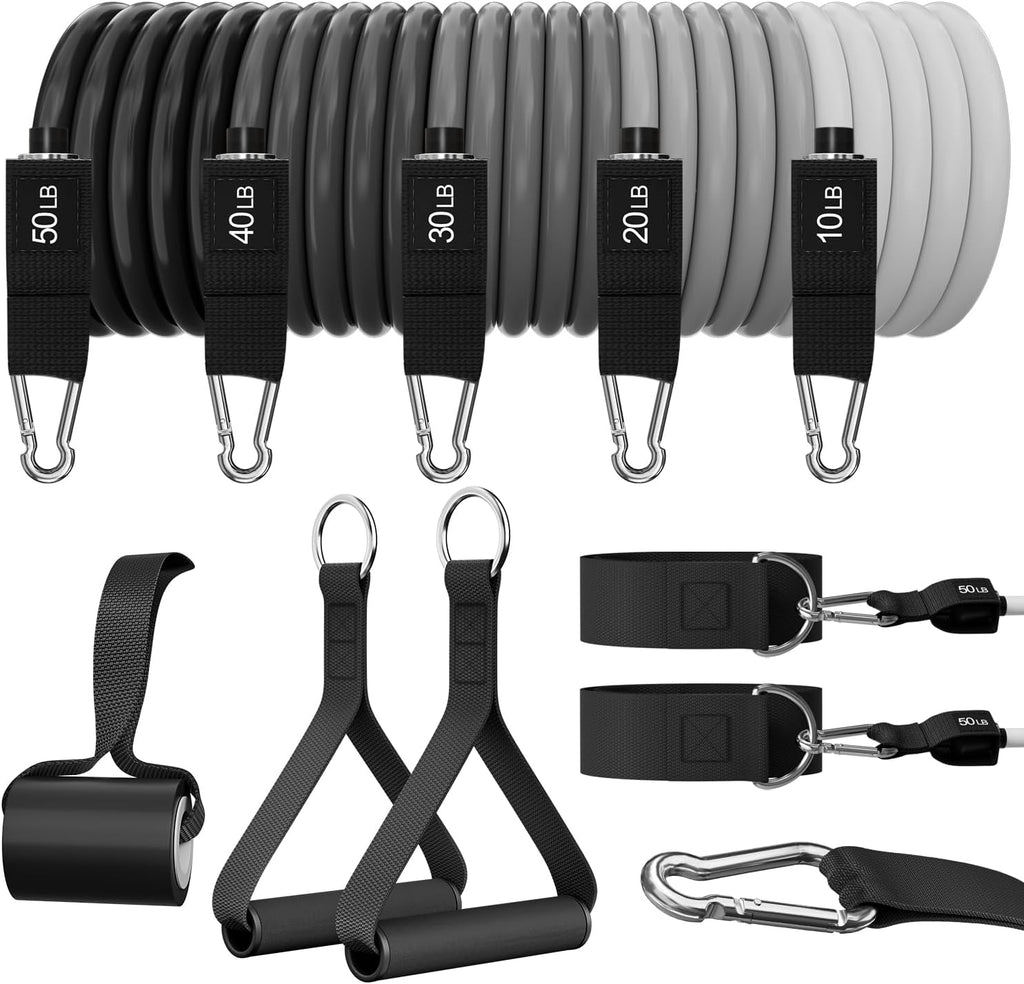 WHATAFIT Resistance Bands with Handles, 150 lb Exercise Bands Set