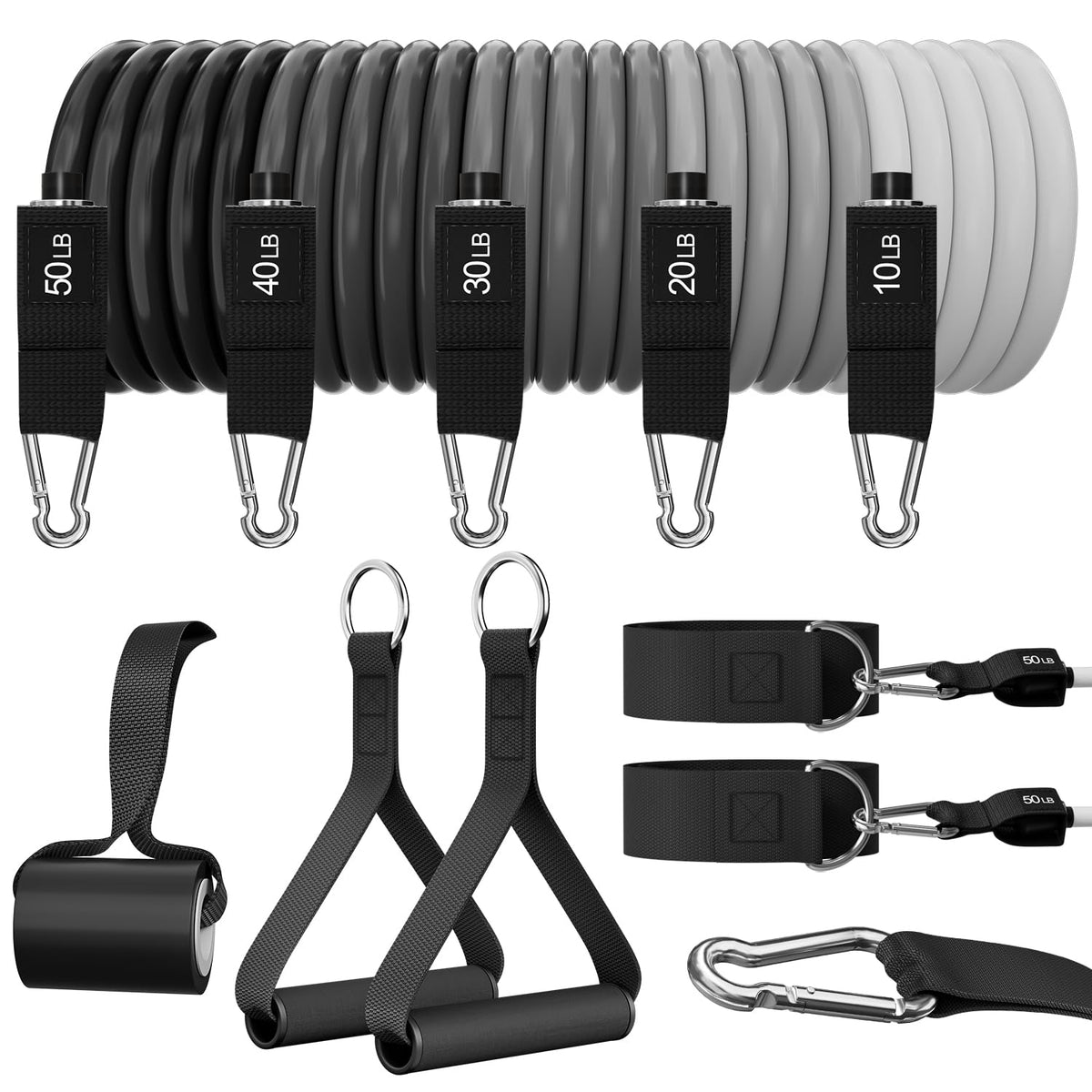 WHATAFIT Resistance Bands with Handles, 150 lb Exercise Bands Set