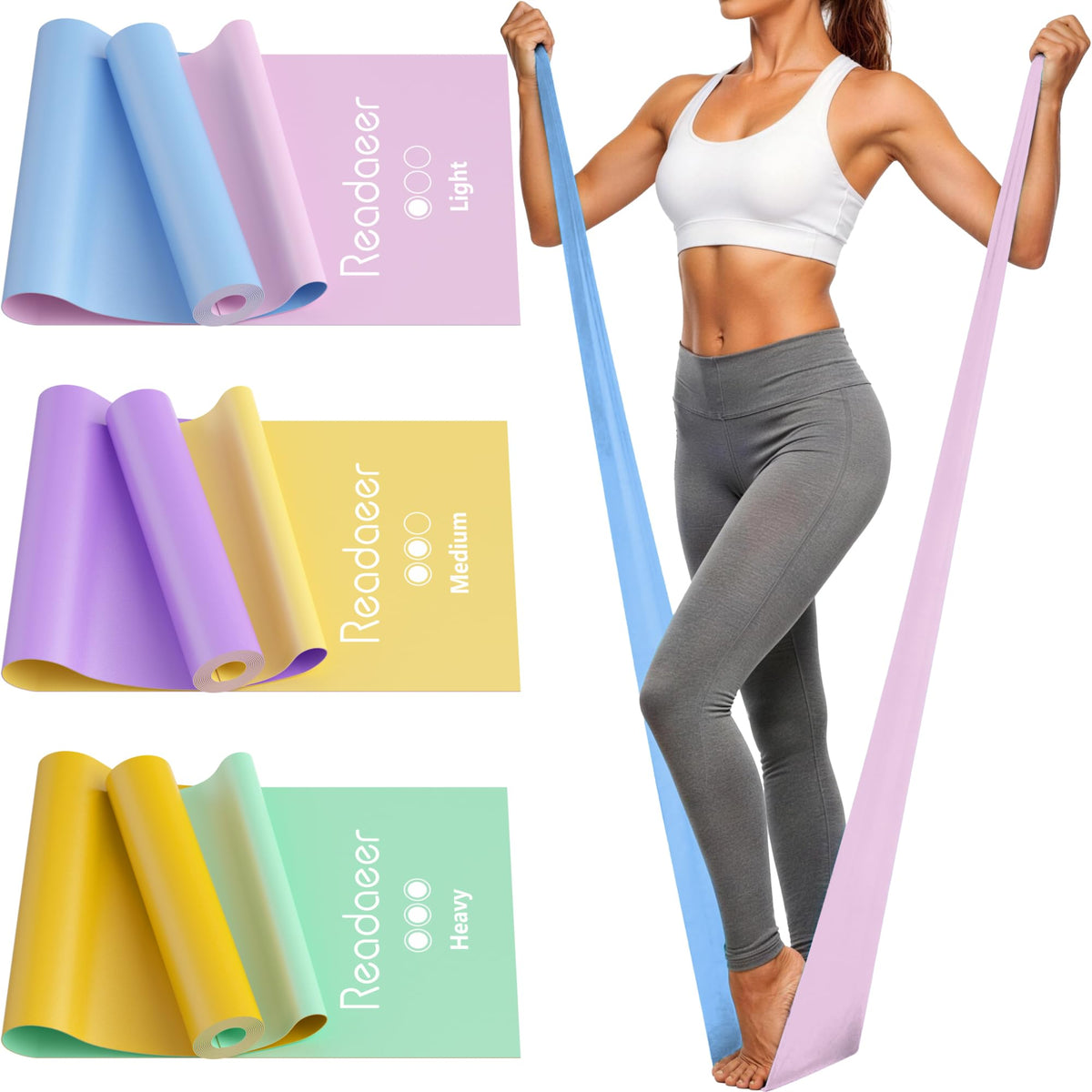 Resistance Bands for Working Out, Physical Therapy & Exercise, 5 Level Latex-Free Stretch Bands for Pilates, Yoga, Rehab, Strength Training, Gym & Home Workouts, Elastic Exercise Bands for Women & Men