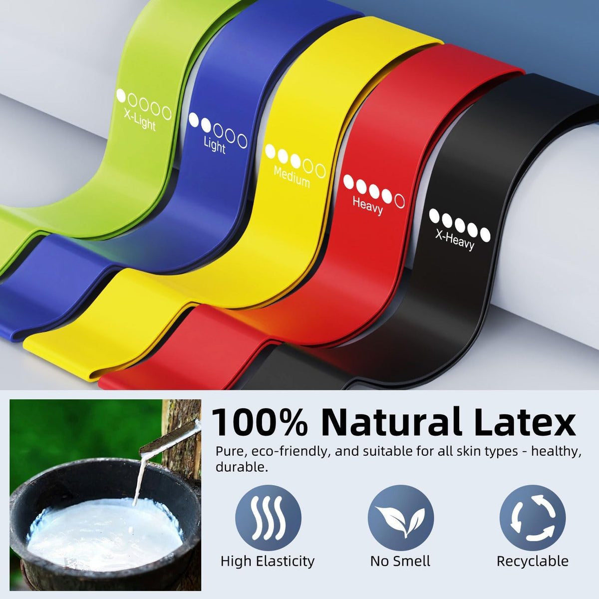 Resistance Loop Exercise Bands for Home Fitness, Yoga Pilates, Stretching, Strength Training, and Physical Therapy - Elastic Bands Set Workout Bands for Women&Men (5pcs Set)