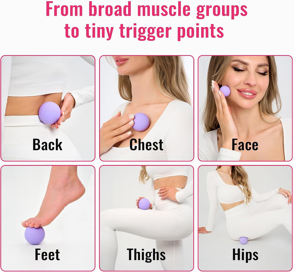 3 in 1 Massage Ball Set – 2.5", 1.9" & 1.2" Firm Silicone Balls for Myofascial Release, Trigger Point Therapy, Back & Foot Pain Relief, Face Fitness, Yoga, Deep Tissue Recovery (Purple)