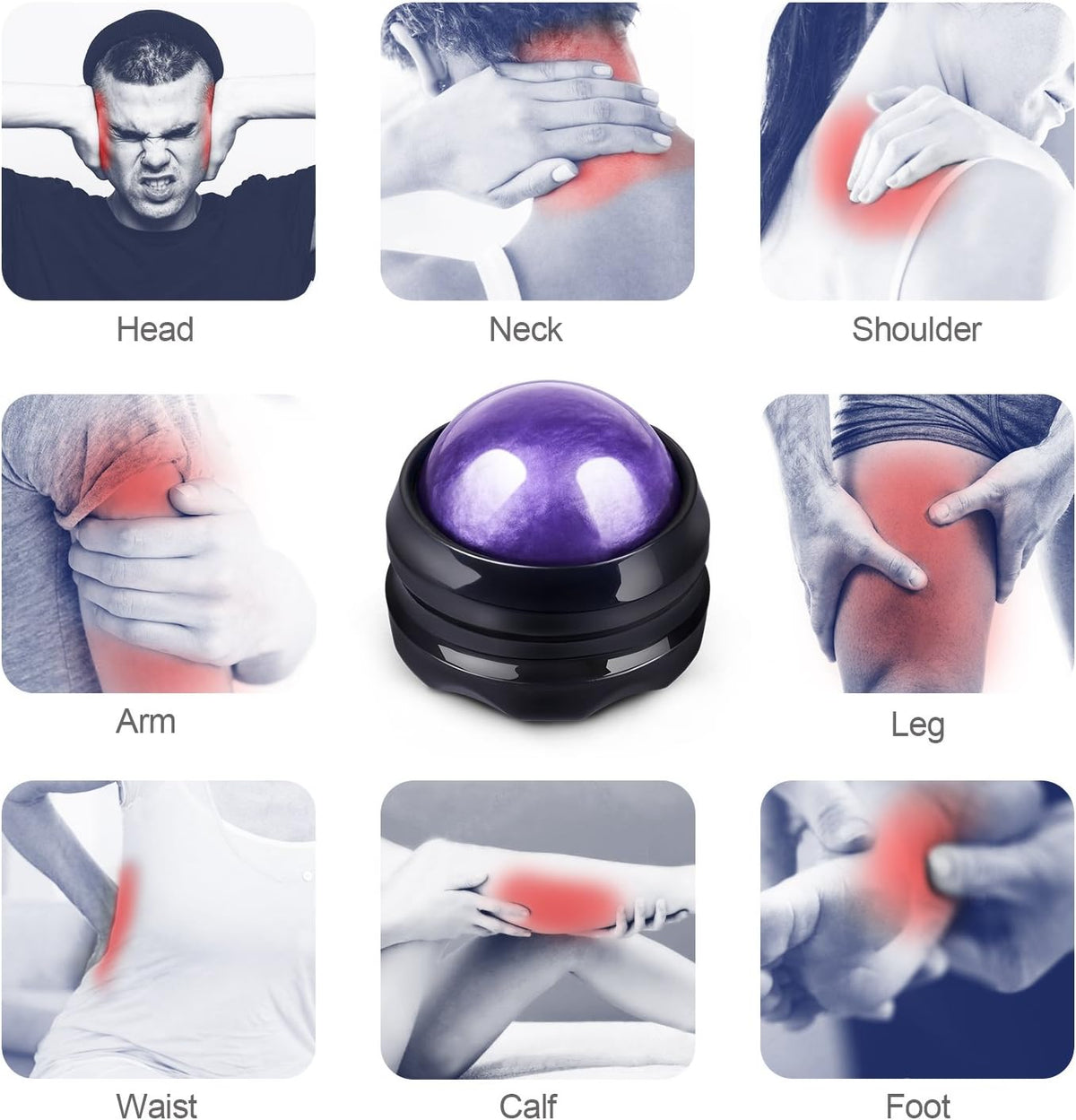 Solacium Manual Massage Roller Ball - Massager and Therapy Tool for Sore Muscles, Shoulders, Arms, Neck, Back, Feet, Body, Deep Tissue, Stiffness, Joint Pain, Stress Relief