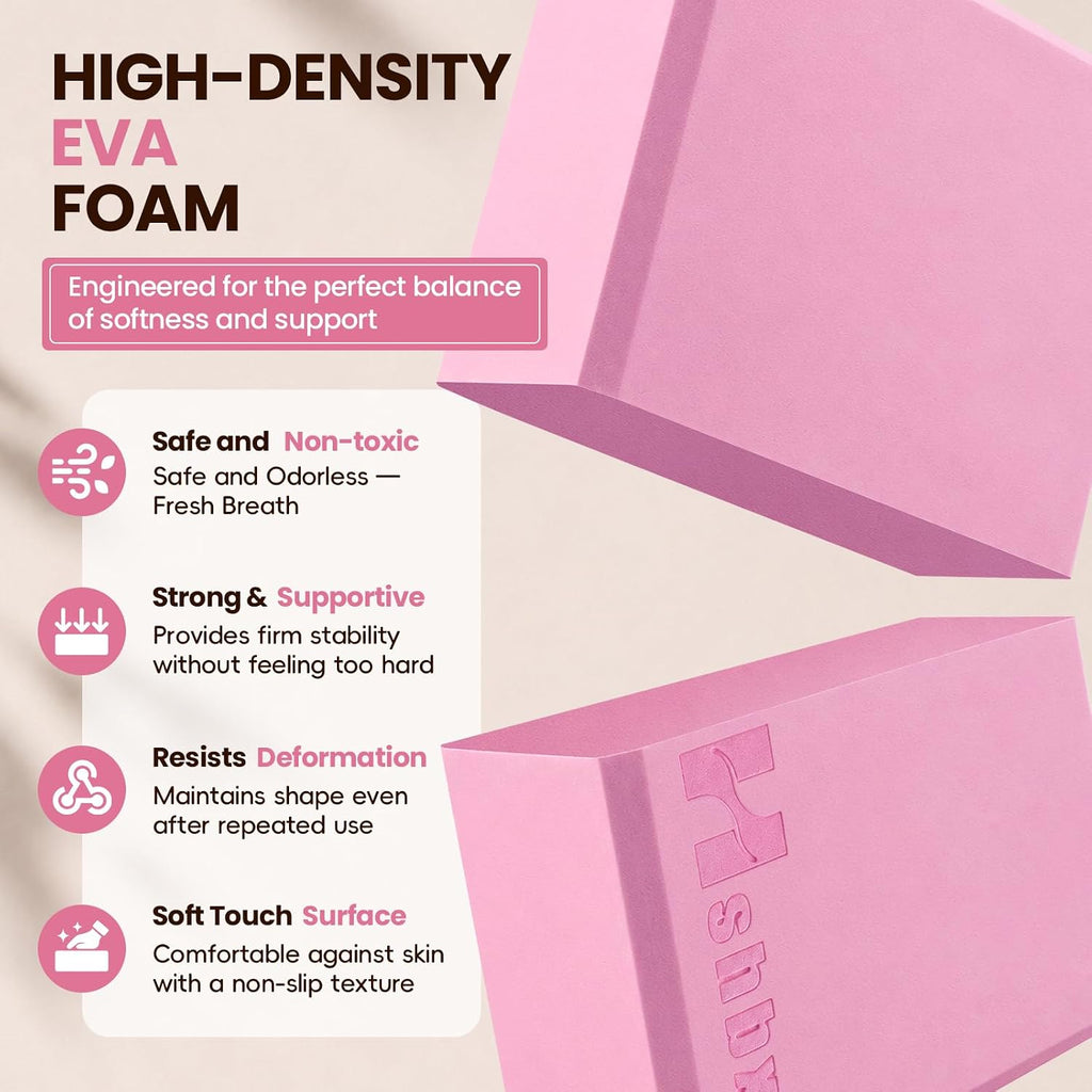 2 Pcs Yoga Blocks, High Density EVA Foam, Non-Slip, 9x6x3"