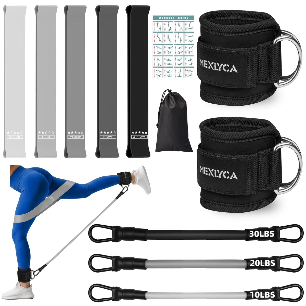 Resistance Bands Set – Resistance Band and Adjustable Ankle Exercise Bands with Cuffs Great Equipment for Training, Working Out, Yoga,Home Gym with Training Guidance & Carry Bag,Set of 8