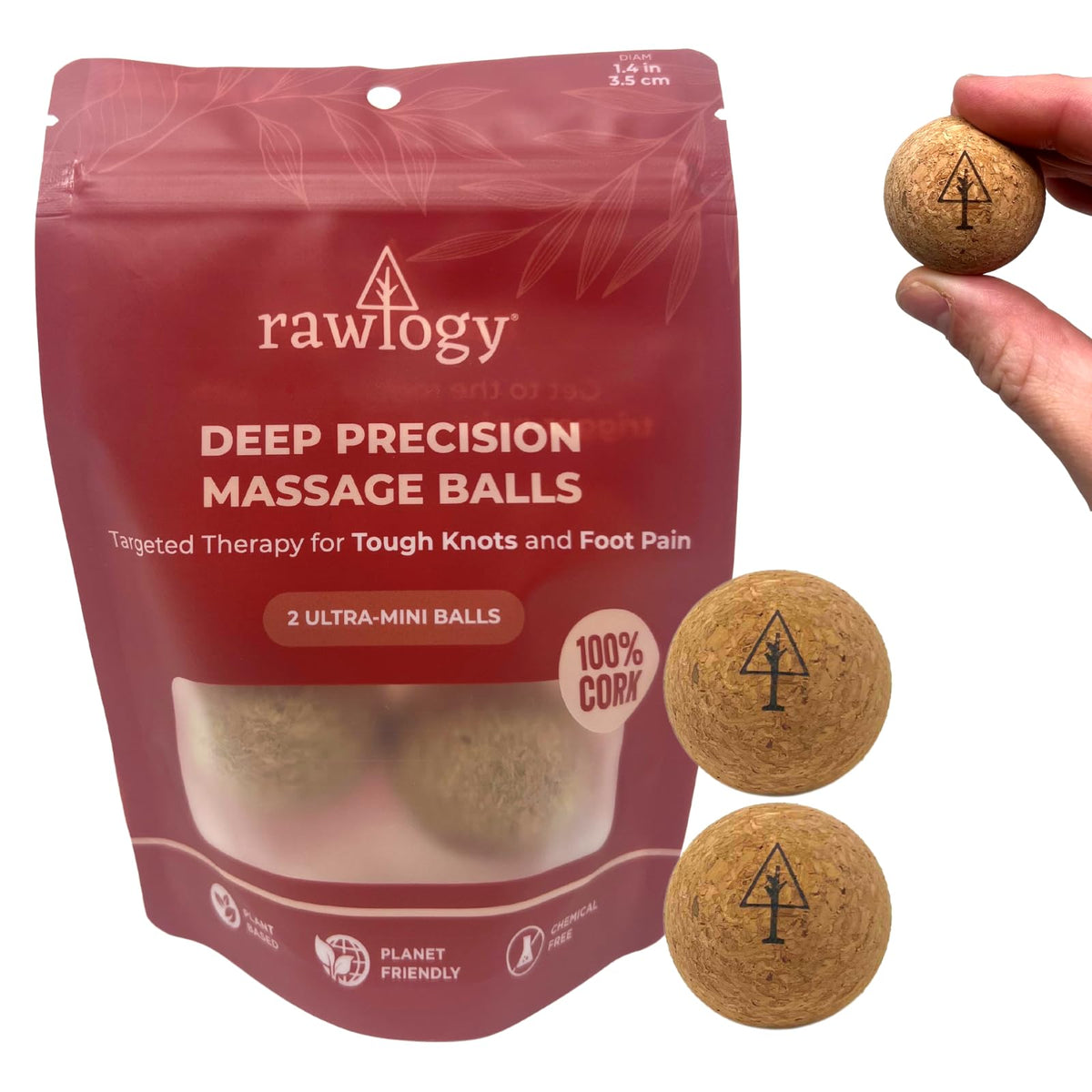 Travel Cork Massage Ball | Lightweight, Sustainable Alternative to Lacrosse Ball for Muscle Pain Relief (2.5 Inch (Pack of 1), Sanded Cork)