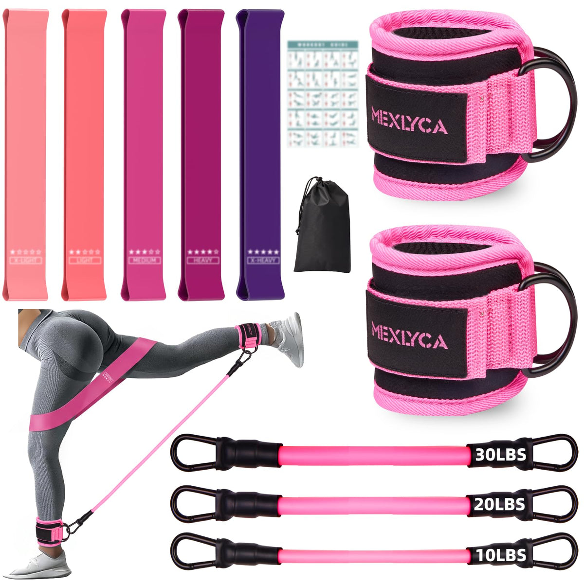 Resistance Bands Set – Resistance Band and Adjustable Ankle Exercise Bands with Cuffs Great Equipment for Training, Working Out, Yoga,Home Gym with Training Guidance & Carry Bag,Set of 8