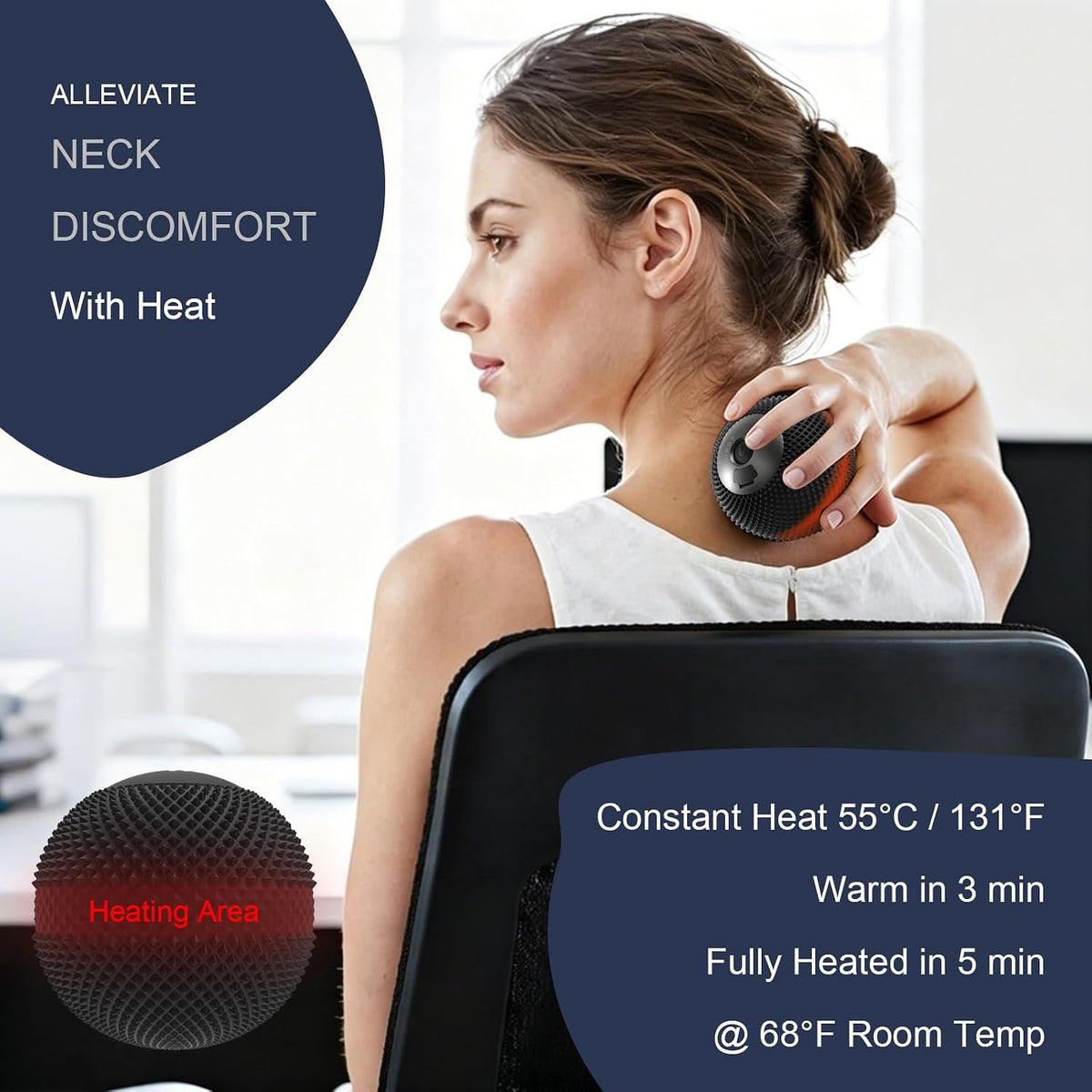 HODEMI Vibrating Massage Ball with Heat & Smart Memory, Deep Tissue Massage Ball for Sports Recovery, Muscle Relaxation & Myofascial Release, 7 Modes for Home & Gym Use (Black)