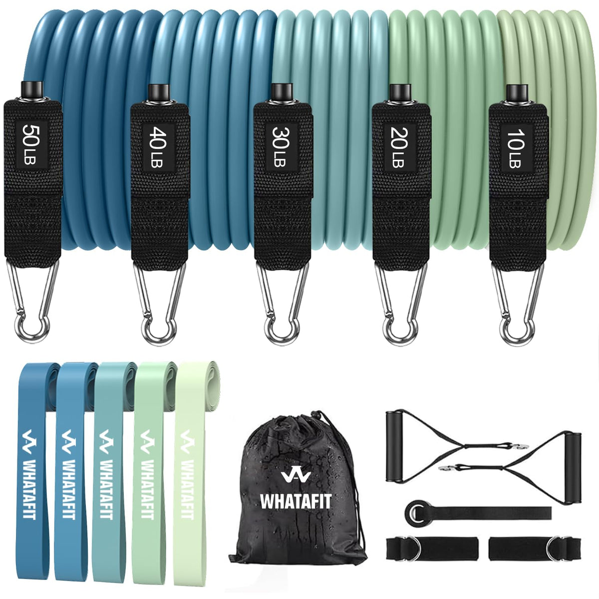 WHATAFIT Resistance Bands with Handles, 150 lb Exercise Bands Set