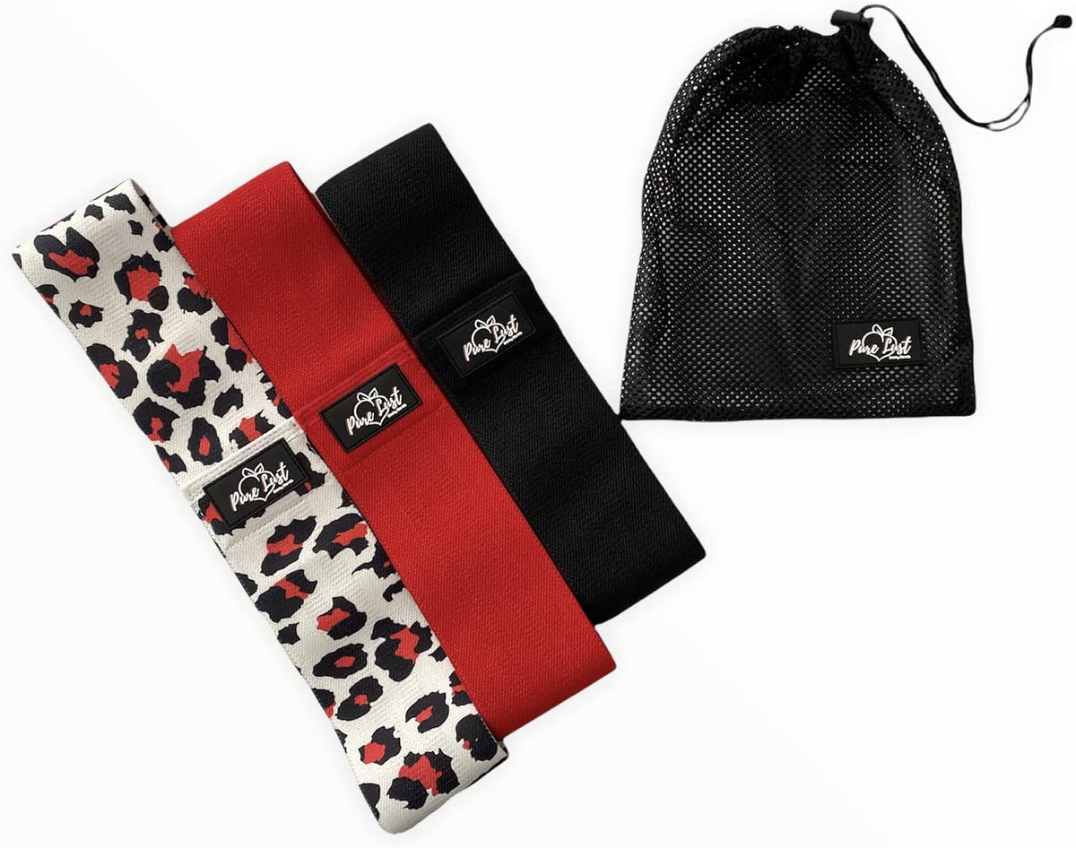 Pure Lust Booty Bands,Resistance Bands,Glute Bands,Fabric Workout Bands,Exercise Bands,Hip Bands,Red,Black,Leopard,Light,Medium & Heavy Resistance