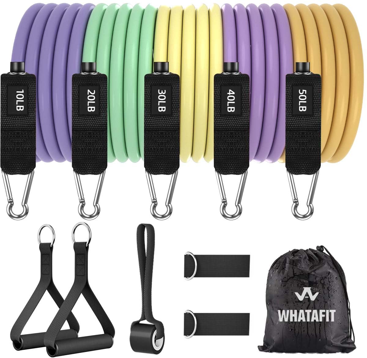 WHATAFIT Resistance Bands with Handles, 150 lb Exercise Bands Set