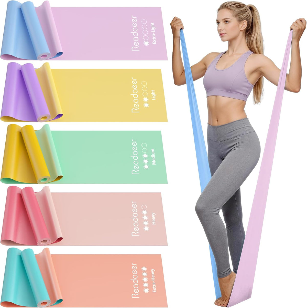 Resistance Bands for Working Out, Physical Therapy & Exercise, 5 Level Latex-Free Stretch Bands for Pilates, Yoga, Rehab, Strength Training, Gym & Home Workouts, Elastic Exercise Bands for Women & Men