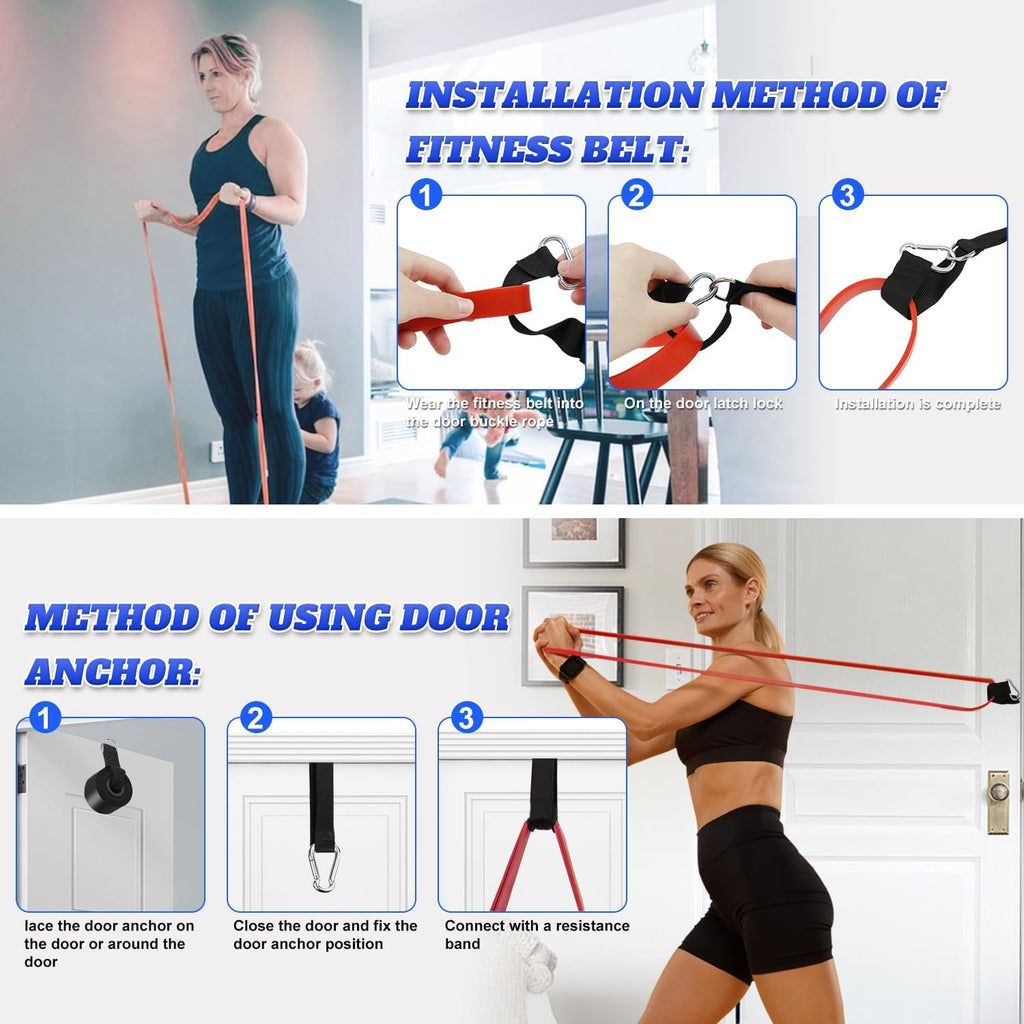 Resistance Bands Set for Men & Women - 4 Levels Exercise Band with Door Anchor, Pull Up Bands for Strength Training, Stretching, Powerlifting, Home Workouts