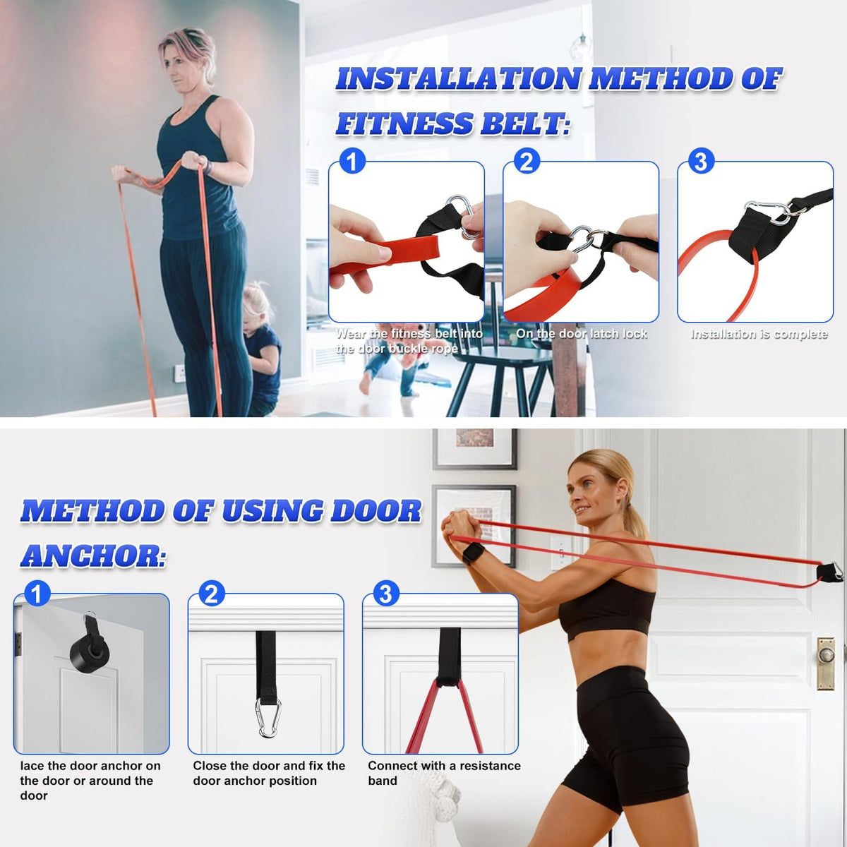 Resistance Bands Set for Men & Women - 4 Levels Exercise Band with Door Anchor, Pull Up Bands for Strength Training, Stretching, Powerlifting, Home Workouts