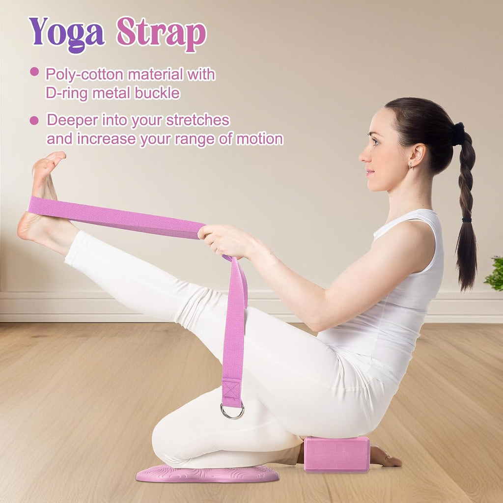 RoundFunny 5 Pcs Yoga Blocks Knee Pads Strap Set Foam Pilates