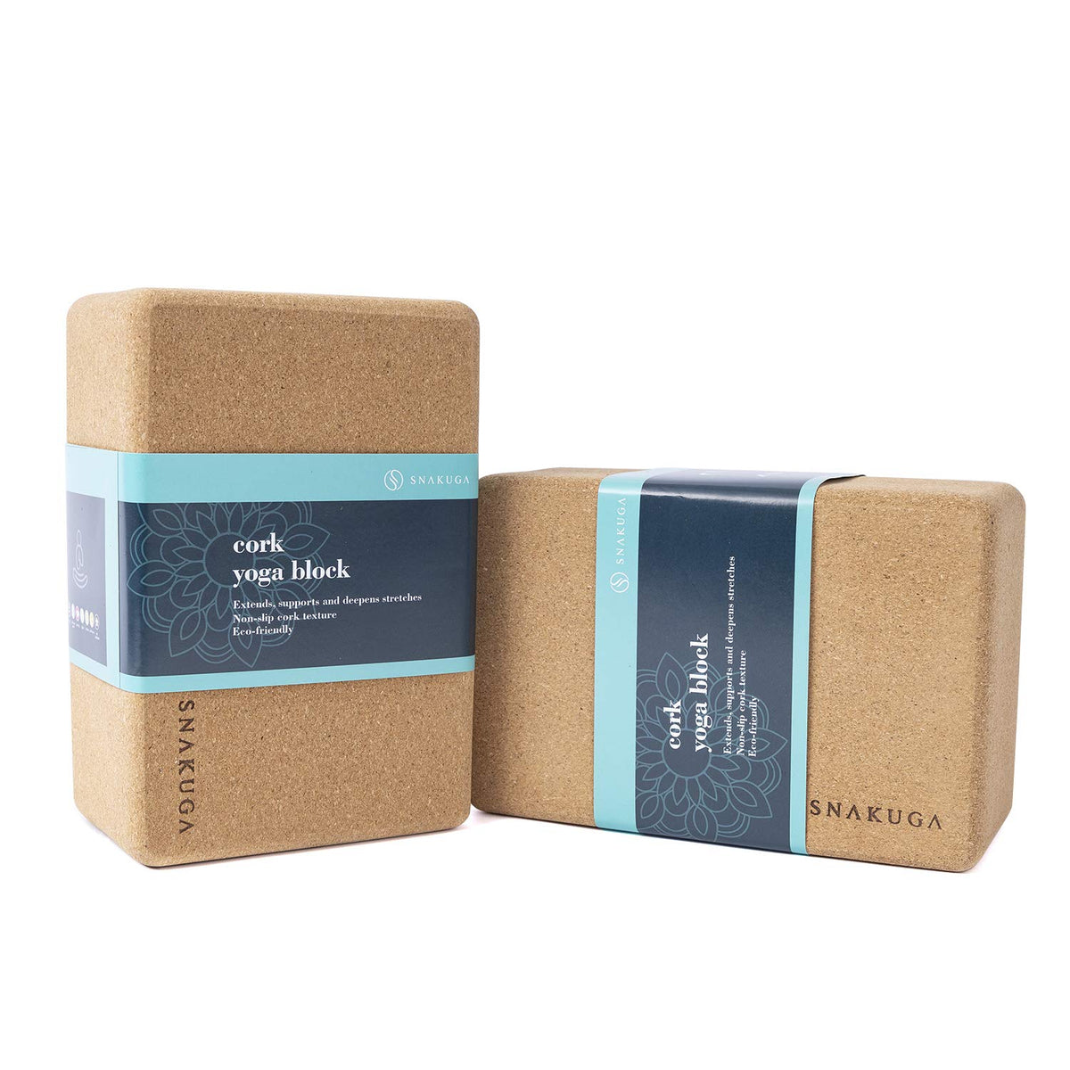 Cork Yoga Block 2 Pack for Pilates 9"x6"x4" Non-Slip & High Density