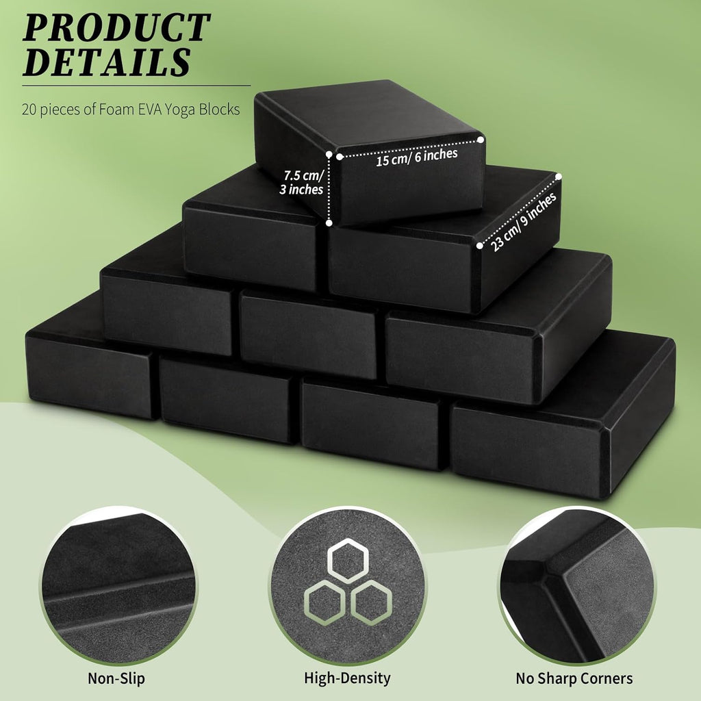 20 Pcs Foam EVA Yoga Blocks Lightweight Non-slip Supportive Foam Blocks Yoga Prop Accessories for Pilates, Stretching and Meditation, Men and Women Yogi