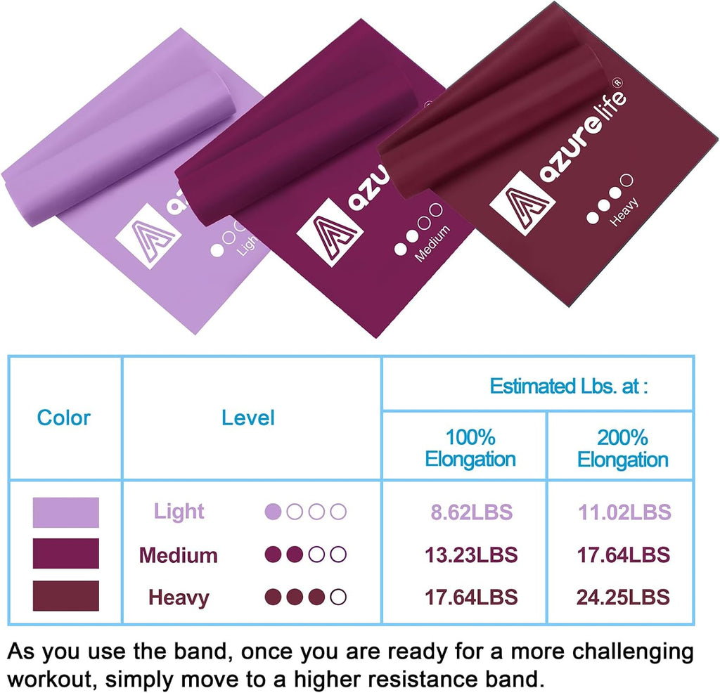 A AZURELIFE Resistance Bands,Professional Long Non-Latex Elastic Stretch Bands,Exercise Bands for Physical Therapy, Yoga, Pilates, Rehab, at-Home or The Gym Workouts, Strength Training