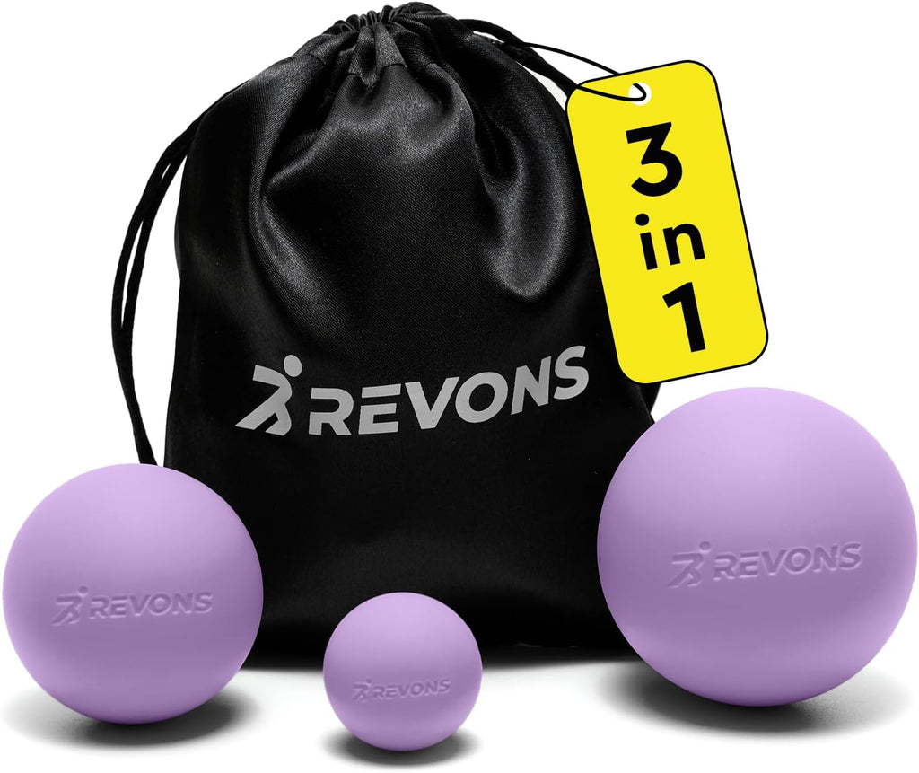 3 in 1 Massage Ball Set – 2.5", 1.9" & 1.2" Firm Silicone Balls for Myofascial Release, Trigger Point Therapy, Back & Foot Pain Relief, Face Fitness, Yoga, Deep Tissue Recovery (Purple)