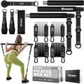Ayombo Pilates Bar Kit with Resistance Bands, Pilates Workout Equipment for Legs, Hip, Waist, Arm, Squats Exercise Equipment for Home Workouts, Adjustable 3-Section Pilates Bar Kit for Women & Men