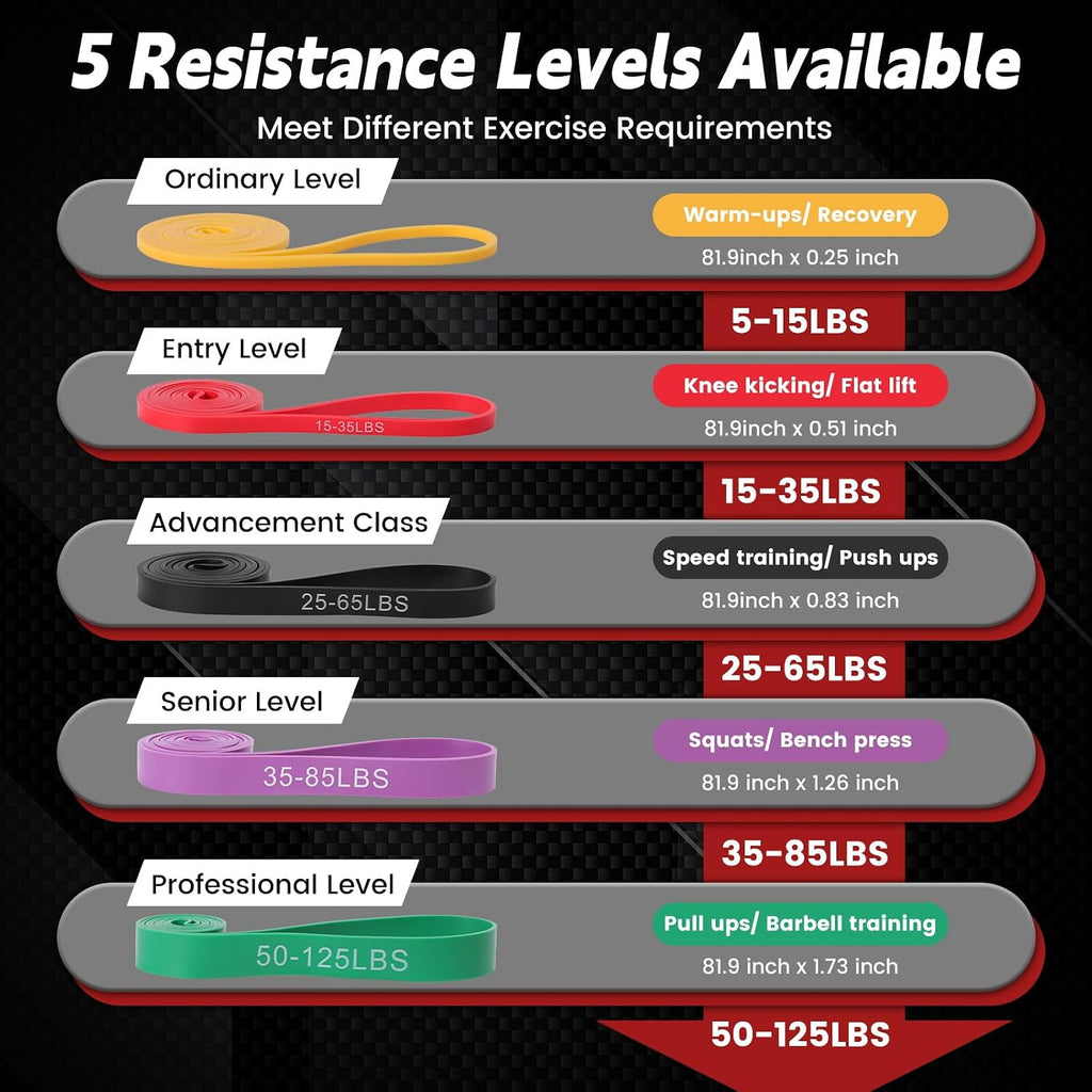 Pull Up Assistance Bands Set of 5 - Resistance Bands for Working Out, Exercise Bands for Pull Up Bands, Full Body Training, Muscle Building, Physical Therapy, Home & Gym Fitness for Men & Women
