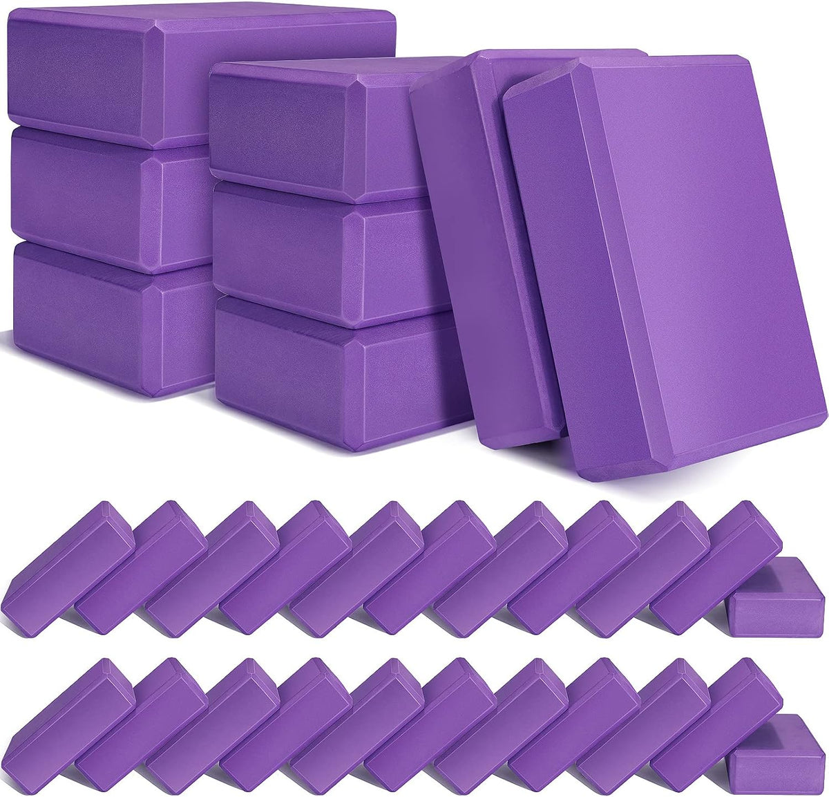 Lenwen 30 Pcs Purple Yoga Blocks Bulk 9'' x 6'' x 3'', EVA Foam Blocks