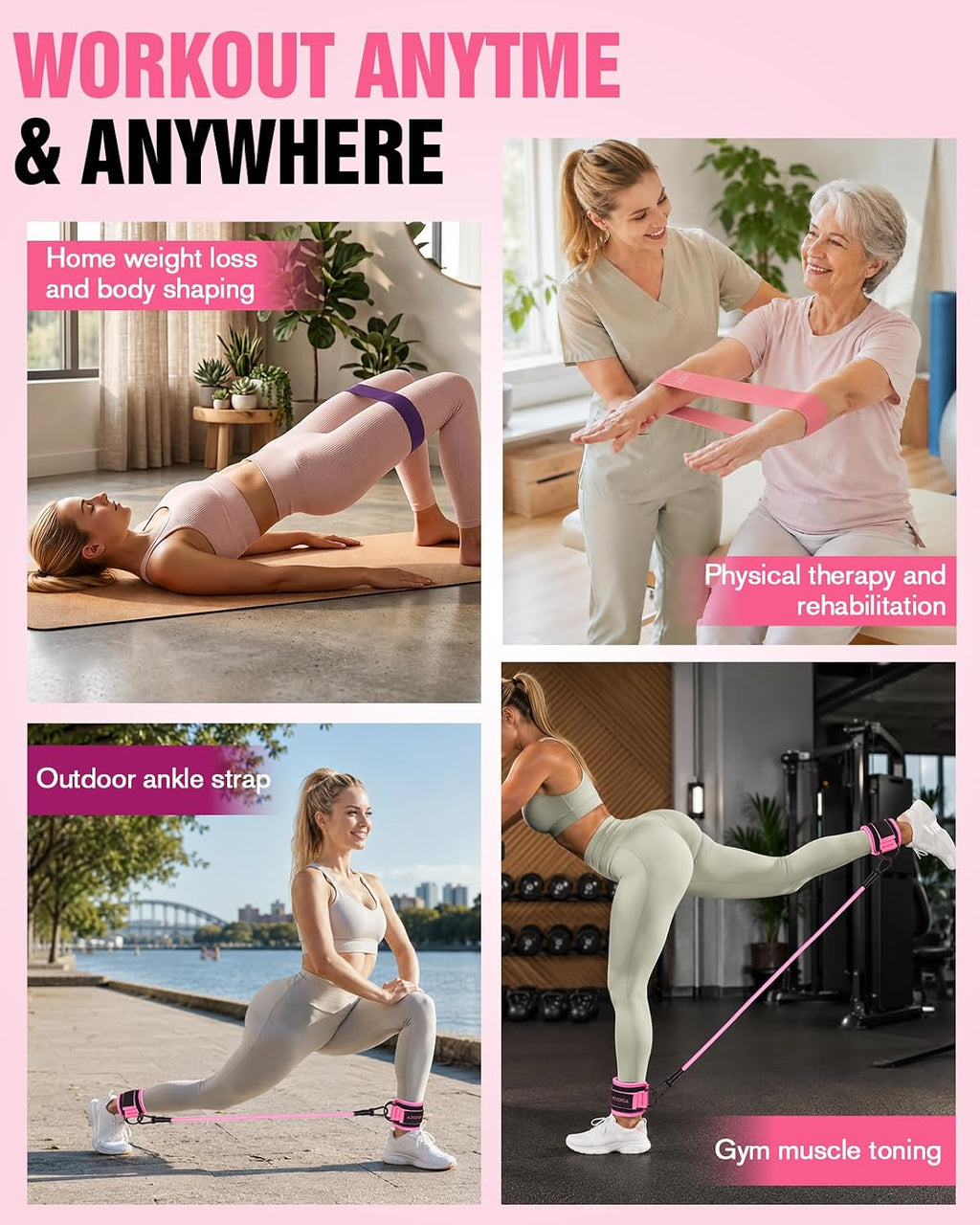 Resistance Bands Set – Resistance Band and Adjustable Ankle Exercise Bands with Cuffs Great Equipment for Training, Working Out, Yoga,Home Gym with Training Guidance & Carry Bag,Set of 8