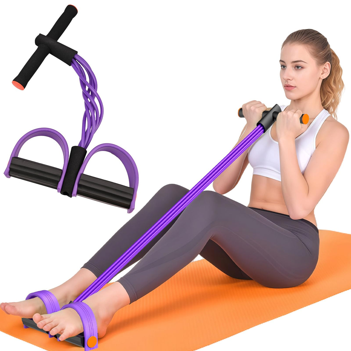 Pedal Resistance Band with Handles, 6-Tubes Natural Rubber Exercise Band