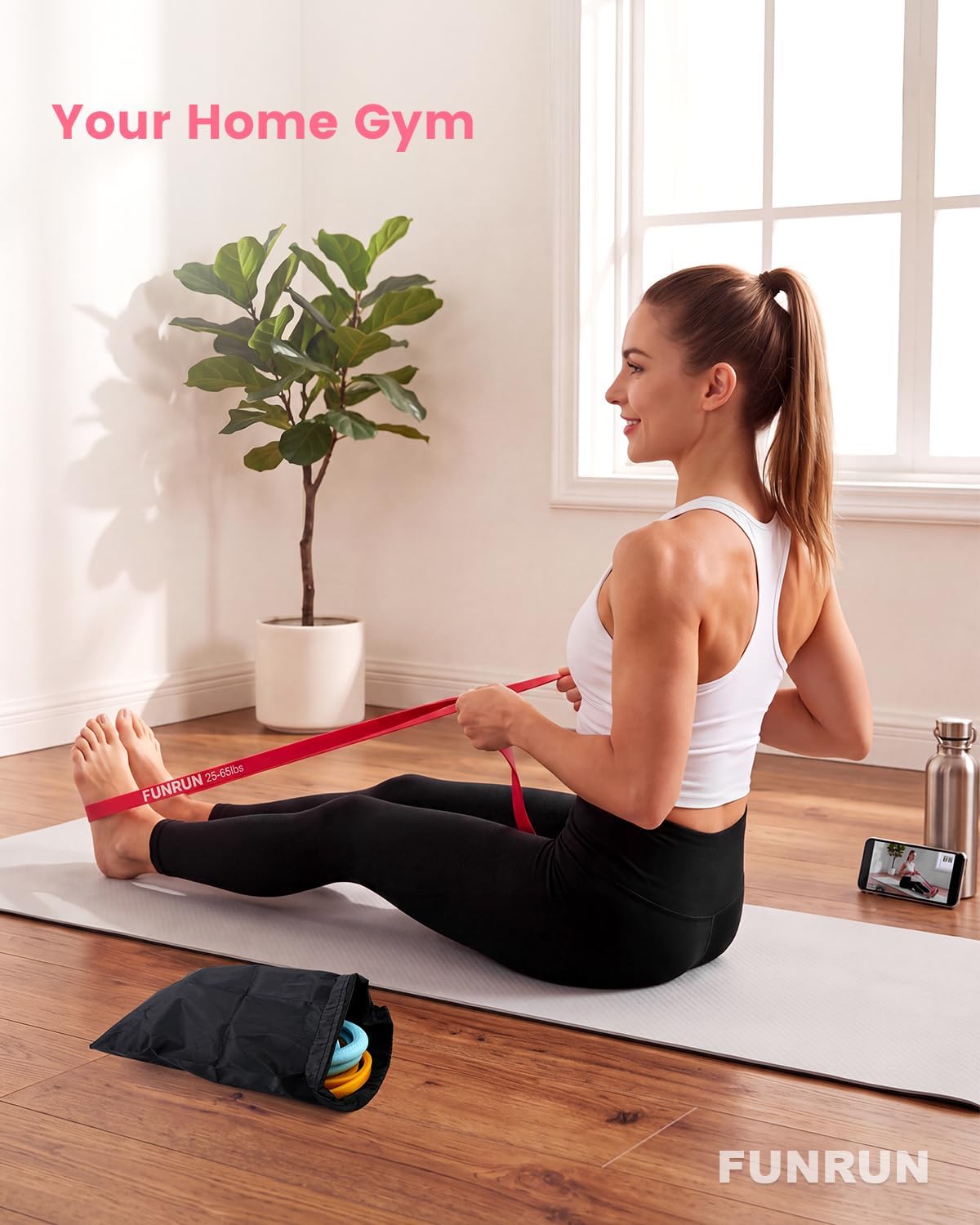 FUNRUN Resistance Bands Set for Women, Exercise Bands with Loop Bands, Non-Slip Fabric Booty Band & Figure 8 Stretch Bands for Strength Training, Physical Therapy, Pilates & Yoga - Pull Up Assistance