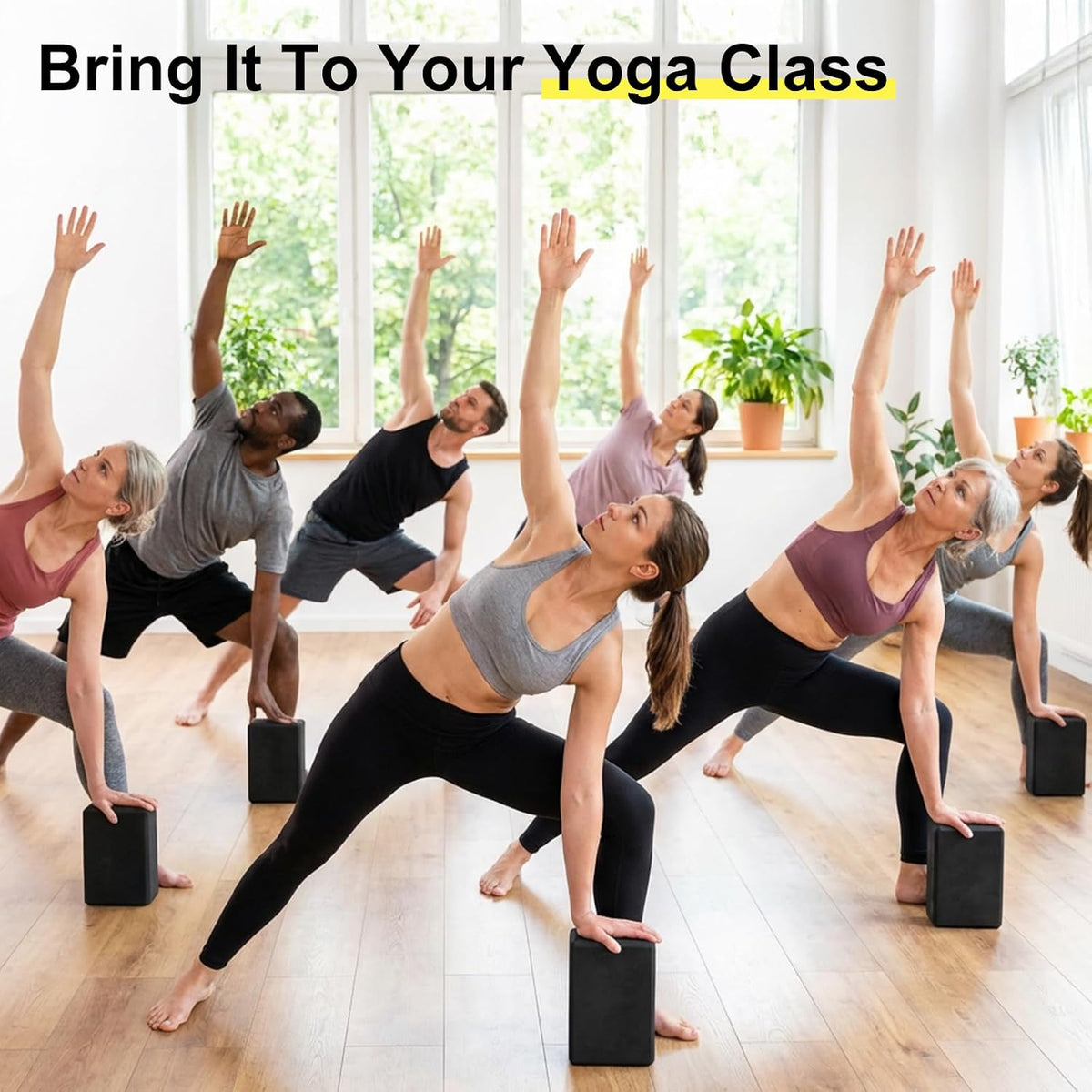 4 Pack Yoga Blocks 9 x 6 x 3 Inch Soft Eva Foam Lightweight Non Slip Yoga Props with Beveled Edges for Yogas Pilates Stretching Meditation (Black)