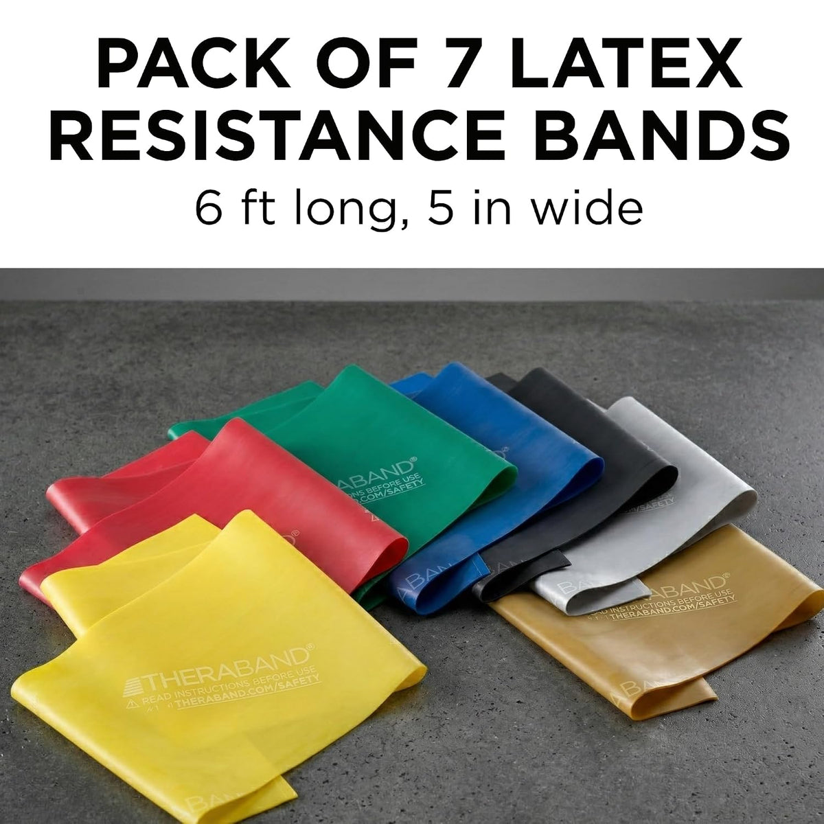 THERABAND Professional Latex Resistance Band Set, Pack of 7, 6 Ft