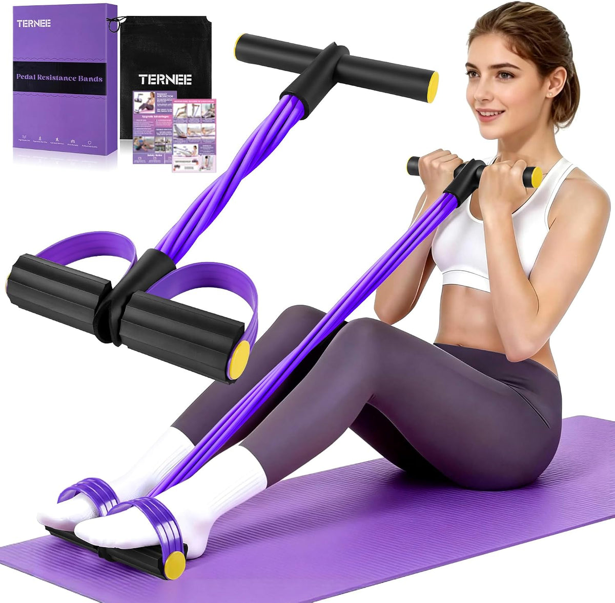 Pedal Resistance Band with Handle, Foot Pedal Resistance Band for Women, Multifunction Exercise Bands for Home Gym Full Body & Working Out