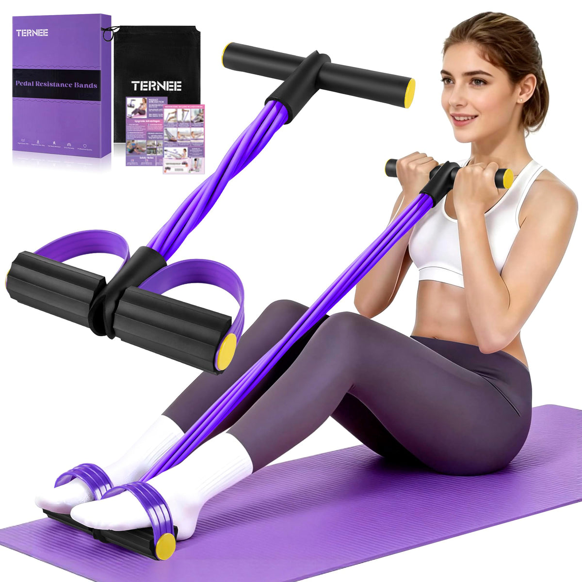 Pedal Resistance Band with Handle, Foot Pedal Resistance Band for Women, Multifunction Exercise Bands for Home Gym Full Body & Working Out