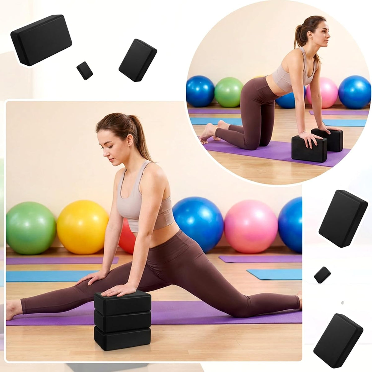 4 Pack Yoga Blocks 9 x 6 x 3 Inch Soft Eva Foam Lightweight Non Slip Yoga Props with Beveled Edges for Yogas Pilates Stretching Meditation (Black)