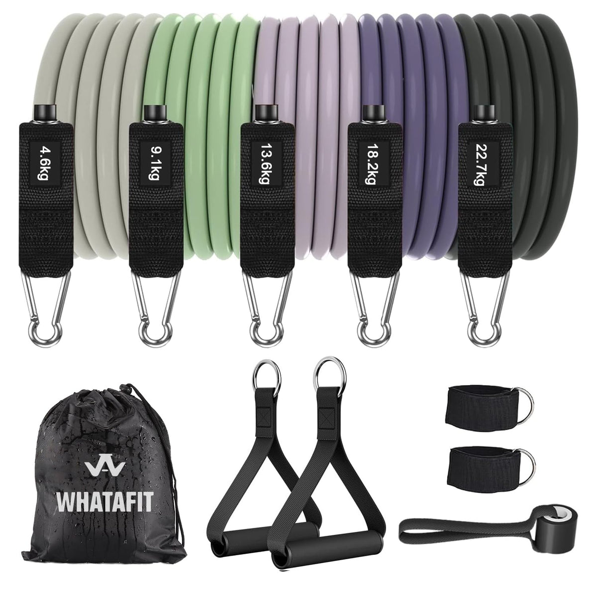 WHATAFIT Resistance Bands with Handles, 150 lb Exercise Bands Set