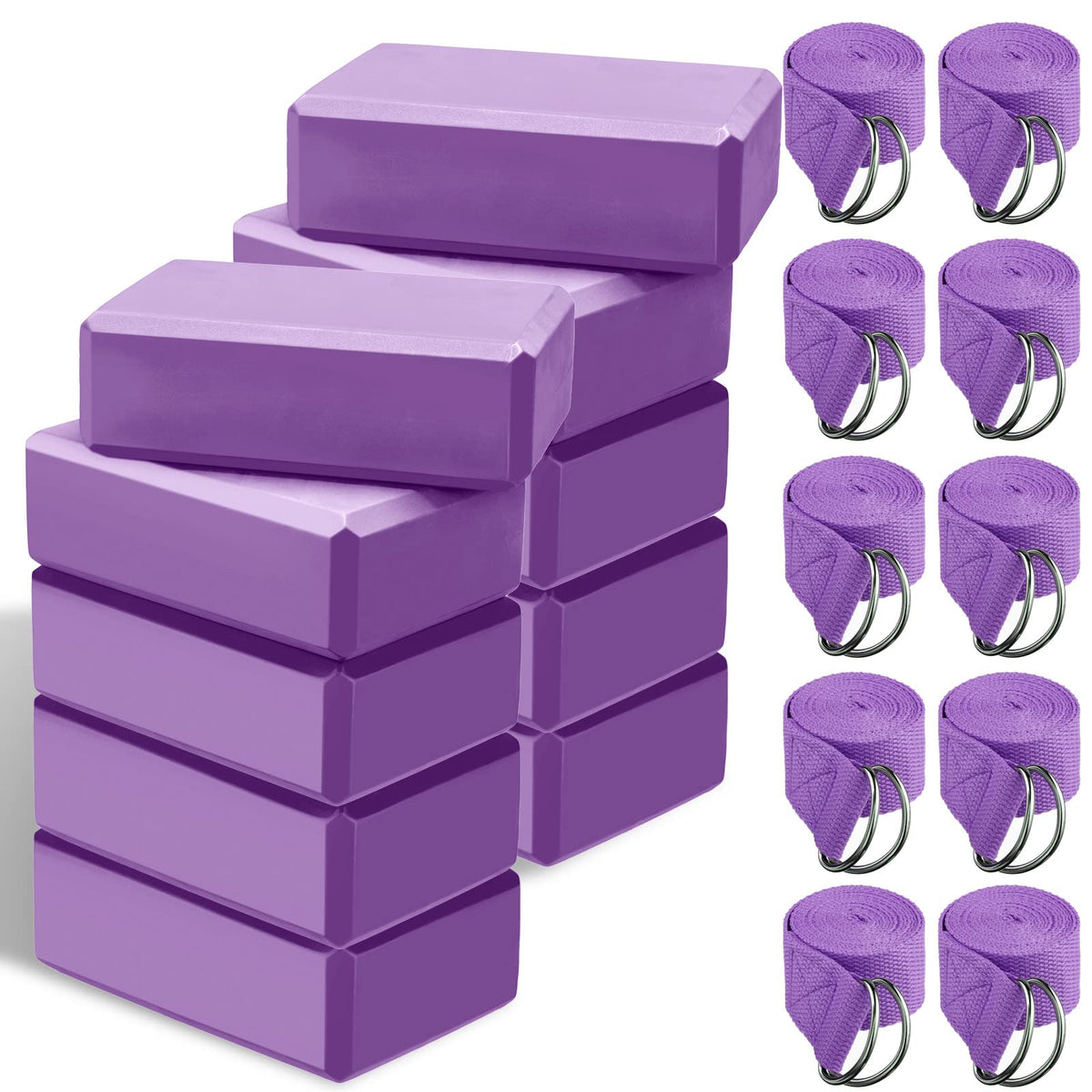 10 Set Yoga Blocks and Straps, EVA Foam Blocks for Yoga Class