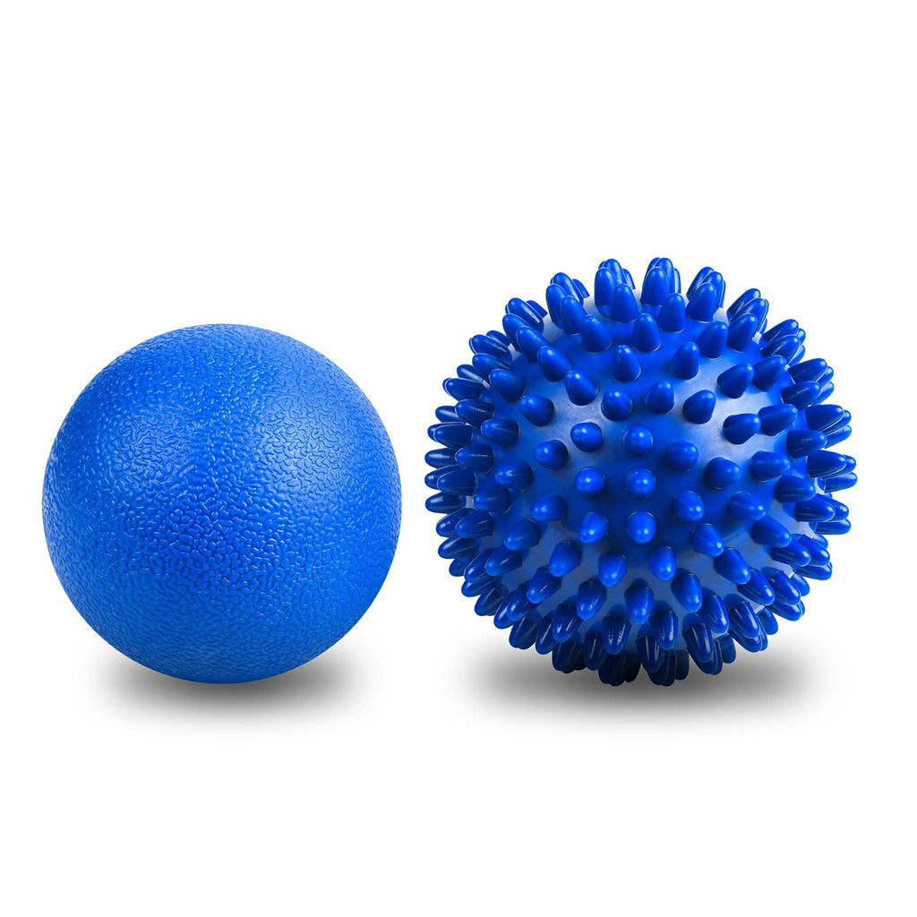 URAQT Spiky Massage Ball Set, 2 Pack Physical Therapy Massage Balls, Hard Lacrosse Ball & Spiky Massage Ball for Myofascial Release and Trigger Point Deep Tissue Massage (Blue)