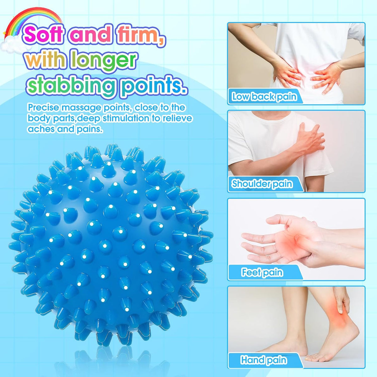 Liliful 20 Pcs Spiky Massage Balls for Feet, Back, Hand Massage Roller Squeeze Balls Plantar Fasciitis Ball Bulk for Foot Hand Therapy, 10 Colors 3 Inch Multipack