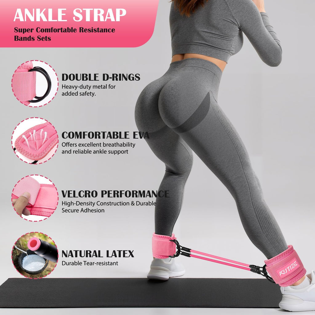 KUTIZE Ankle Resistance Bands with Cuffs & Fabric Resistance Bands Set - Legs & Glutes Workout Equipment for Women & Men, Home Gym Heavy Exercise Bands for Hip, Yoga, Strength Training, Rehab, Pilates