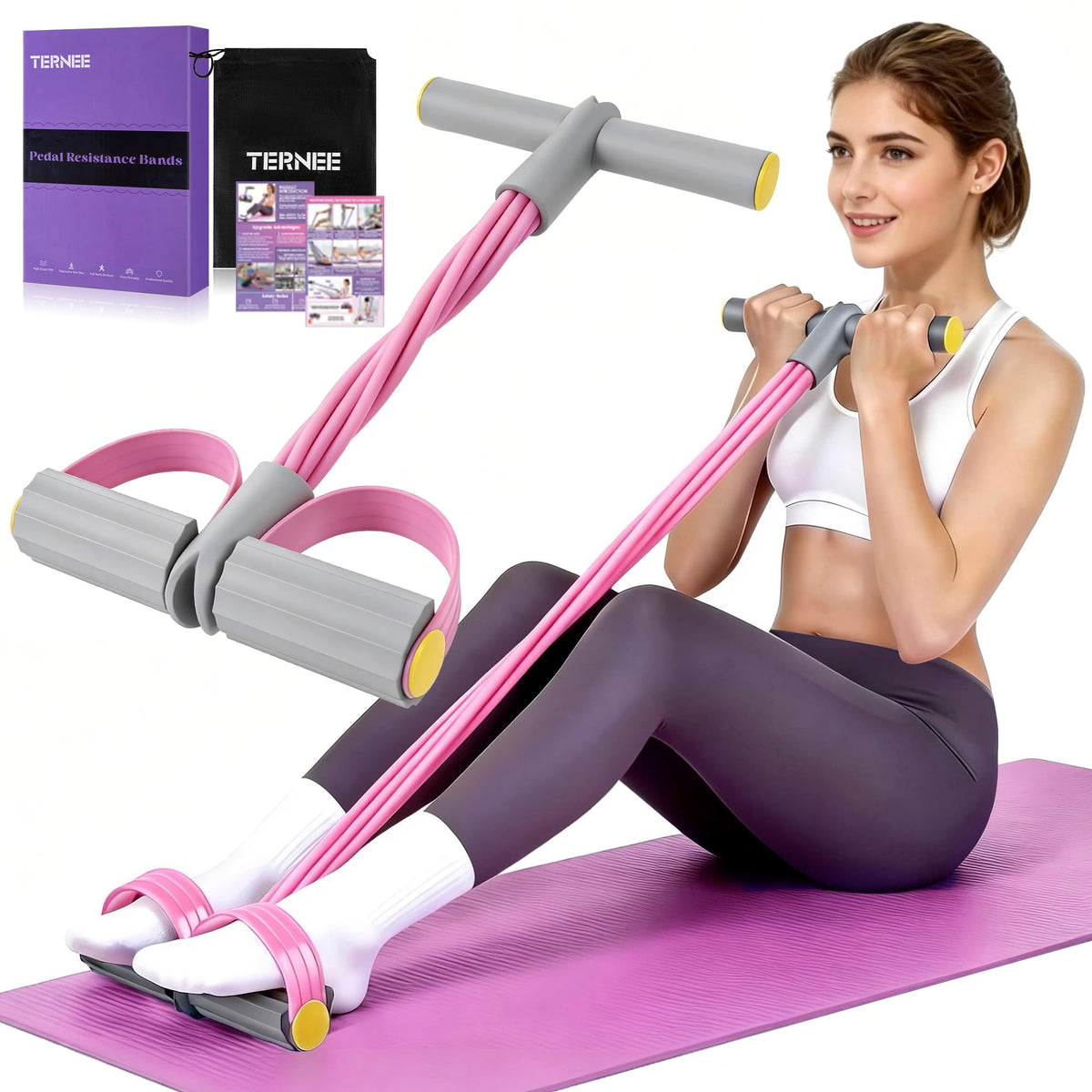 Pedal Resistance Band with Handle, Foot Pedal Resistance Band for Women, Multifunction Exercise Bands for Home Gym Full Body & Working Out