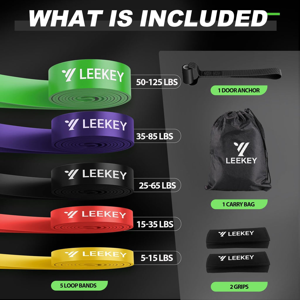 LEEKEY Pull Up Assistance Bands, Resistance Bands for Exercise, 5-Pack