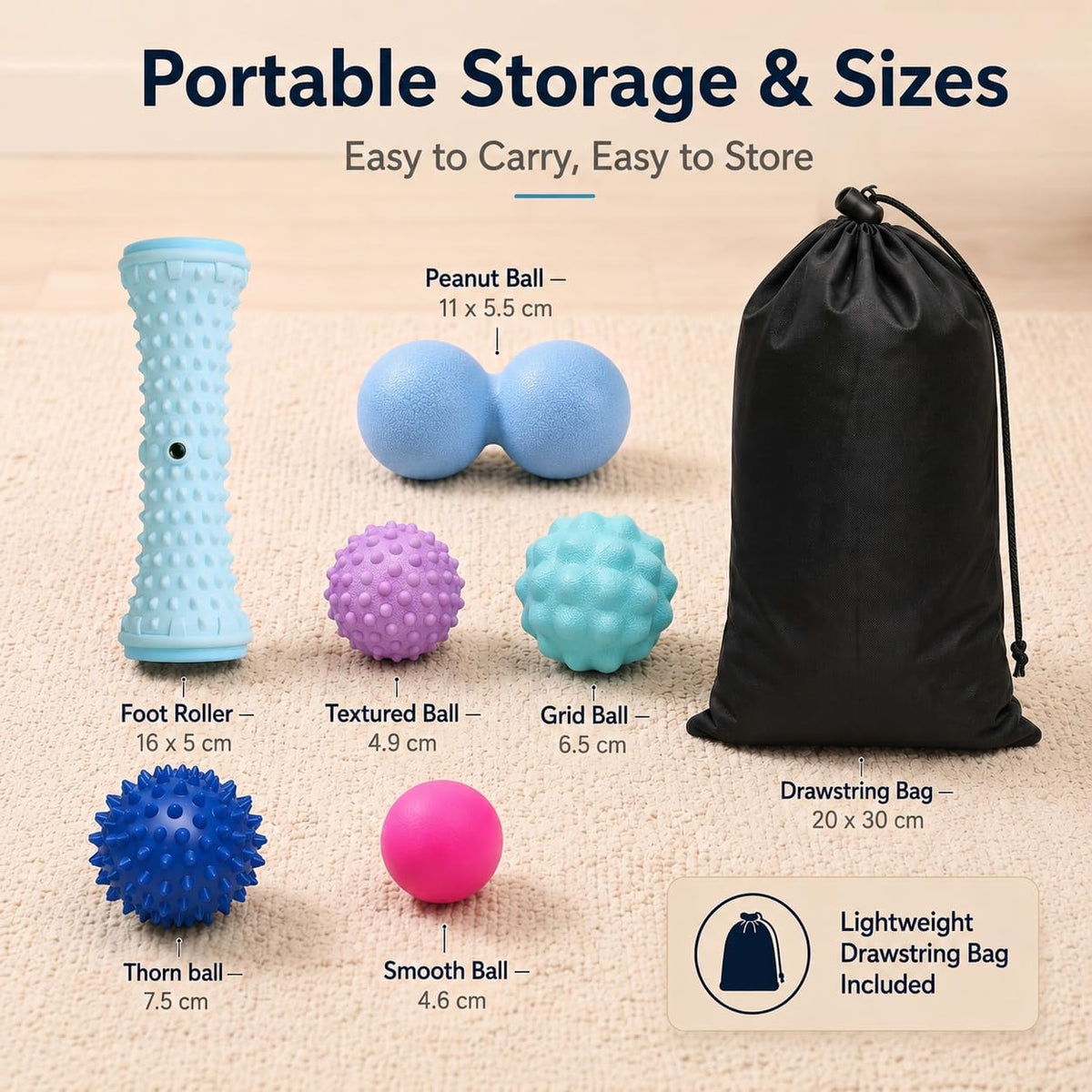 6Pcs Massage Ball Set with Peanut Ball, Spiky Ball, Lacrosse Ball