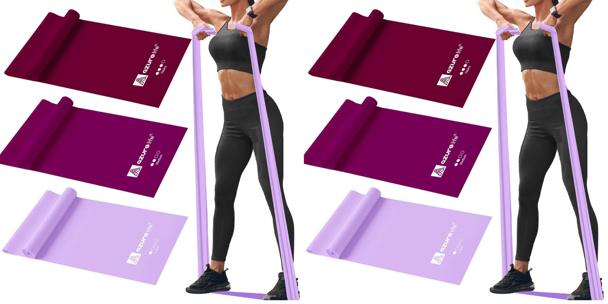 A AZURELIFE Resistance Bands,Professional Long Non-Latex Elastic Stretch Bands,Exercise Bands for Physical Therapy, Yoga, Pilates, Rehab, at-Home or The Gym Workouts, Strength Training