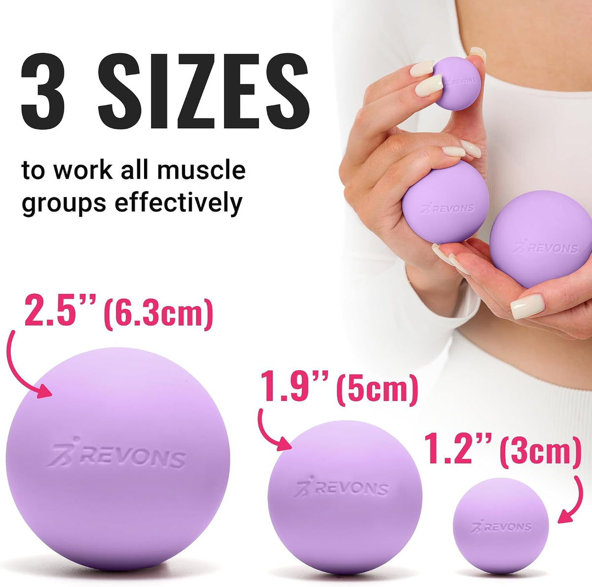 3 in 1 Massage Ball Set – 2.5", 1.9" & 1.2" Firm Silicone Balls for Myofascial Release, Trigger Point Therapy, Back & Foot Pain Relief, Face Fitness, Yoga, Deep Tissue Recovery (Purple)