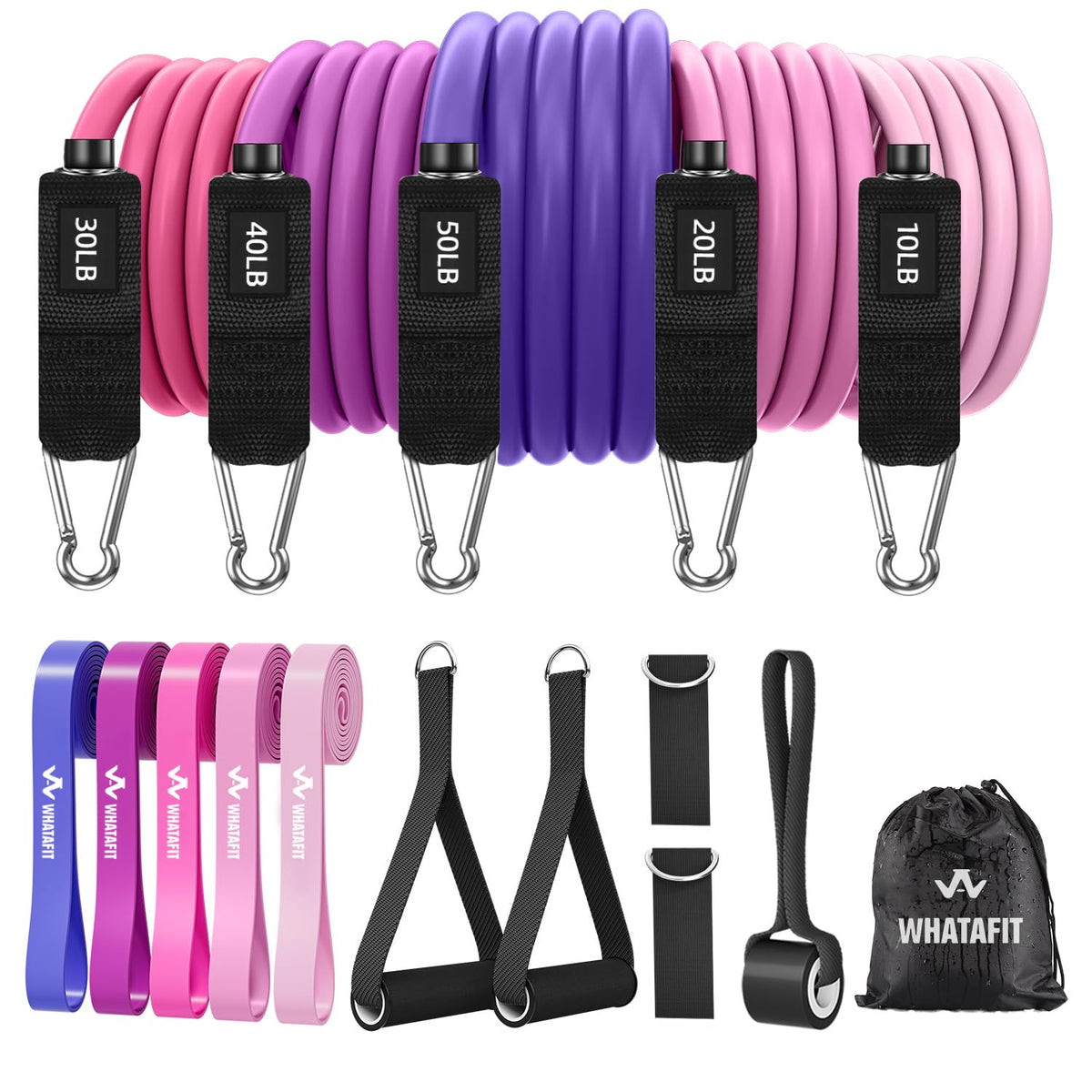 WHATAFIT Resistance Bands with Handles, 150 lb Exercise Bands Set