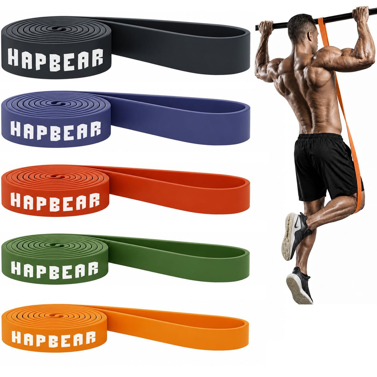 HAPBEAR Pull Up Assistance Bands - Pull Up Bands - Resistance Bands - Exercise Bands Resistance Bands Set of 5 - Workout Bands for Working Out, Stretching, Muscle Training
