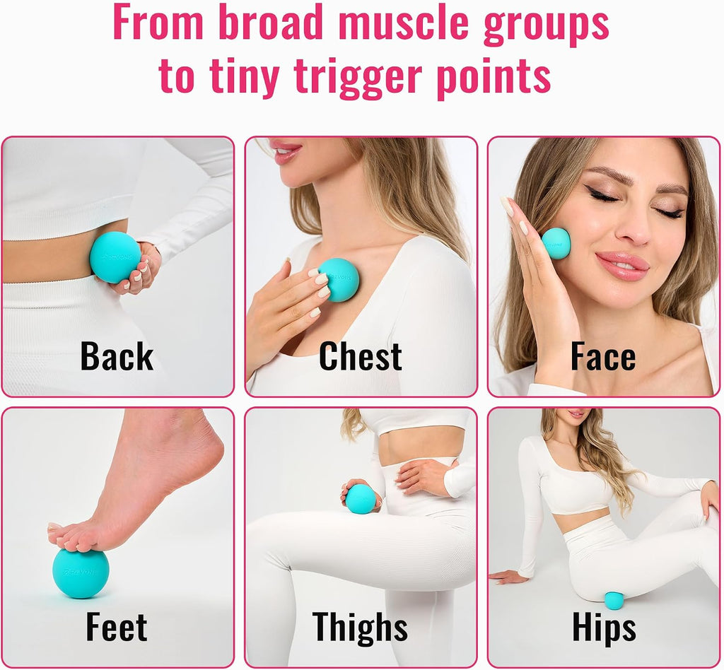 3 in 1 Massage Ball Set – 2.5", 1.9" & 1.2" Firm Silicone Balls for Myofascial Release, Trigger Point Therapy, Back & Foot Pain Relief, Face Fitness, Yoga, Deep Tissue Recovery (Turquoise)